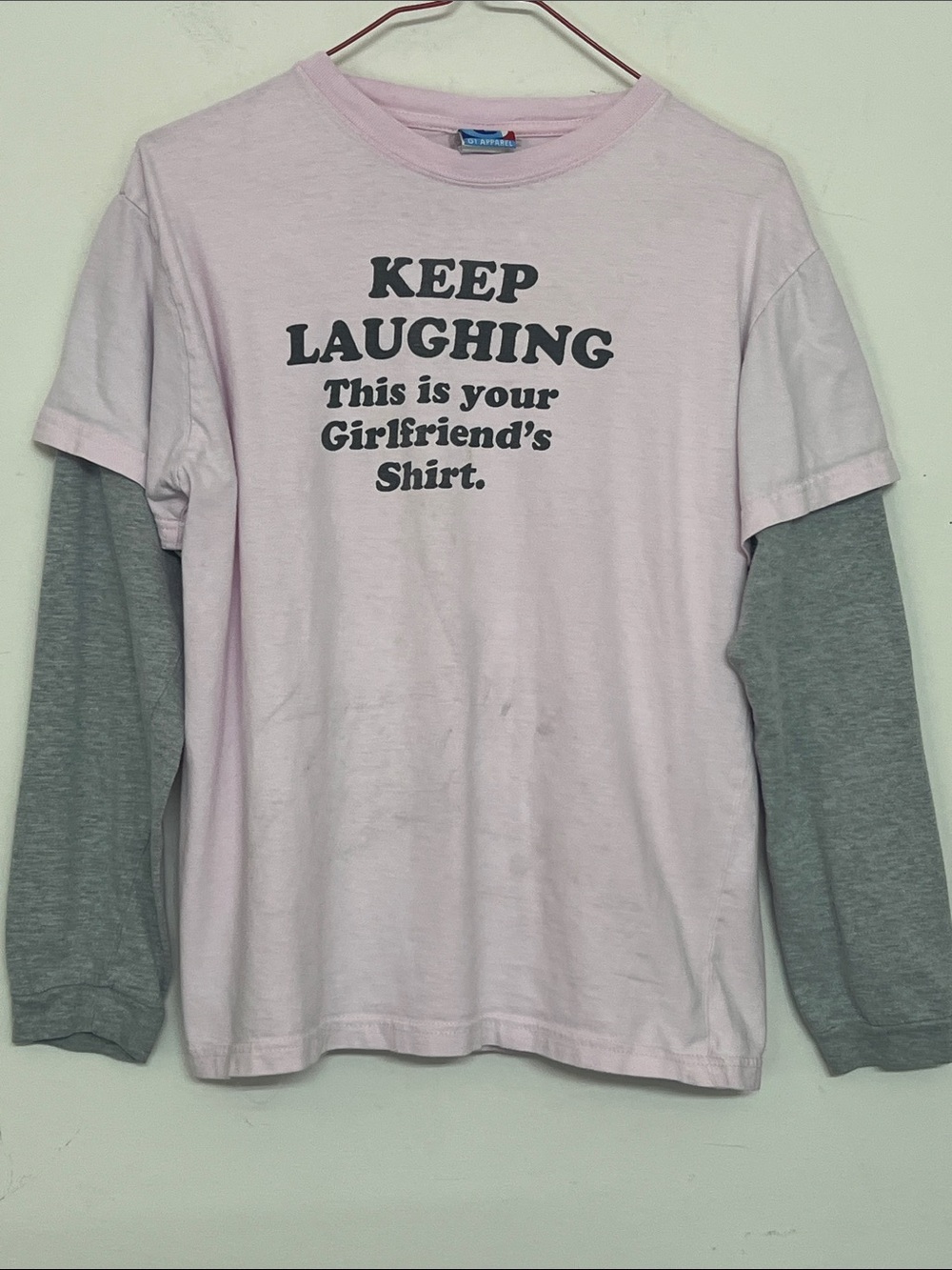 🌞 GI Apparel Vintage Unique Pink/Gray Layered-Look 2 in 1 shirt men size M - Picture 2 of 16